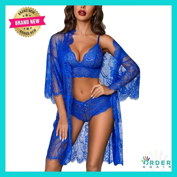 Other - Lace Lingerie Set Elegant Mesh Robe Kimono Sleepwear Sexy 3 Piece
